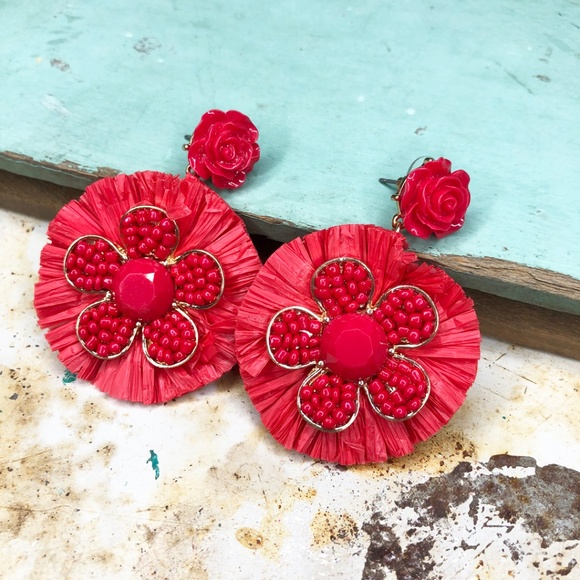 Anthropologie Jewelry - ANTHROPOLOGIE Red Raffia Statement Earrings Anthropologie Jewelry - ANTHROPOLOGIE Red Raffia Statement Earrings
